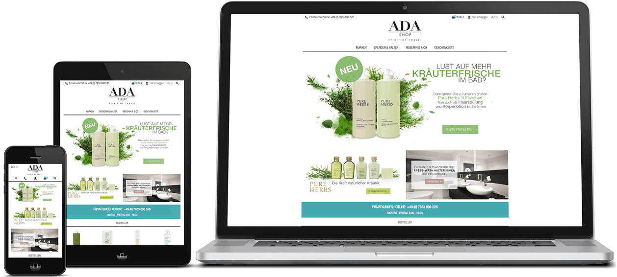 ADA Shop Website on mobile devices ADA Shop Website on mobile devices